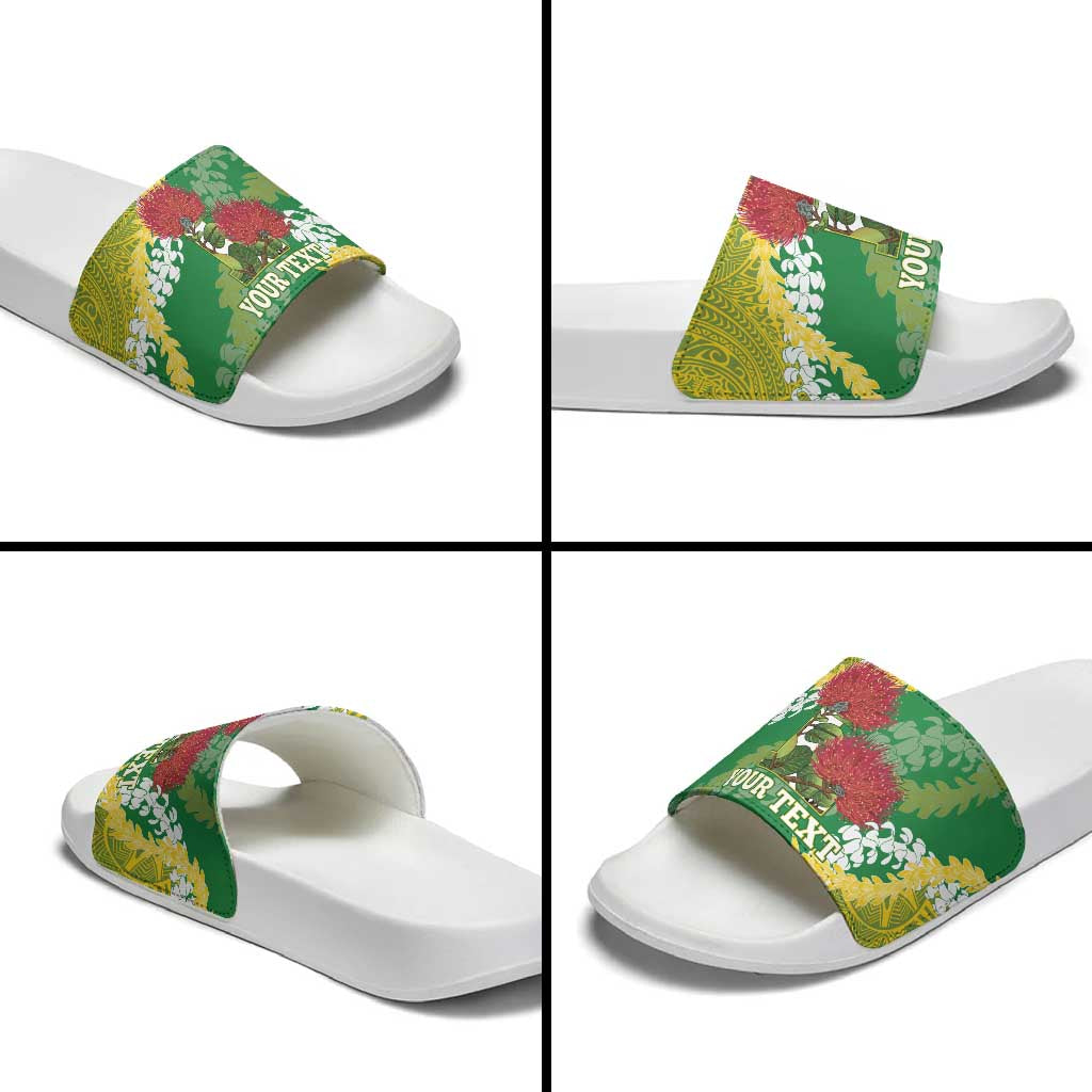 Personalized Leilehua Hawaii High School Slide Sandals Puakenikeni Lei Hawaiian Pattern - Polynesian Pride