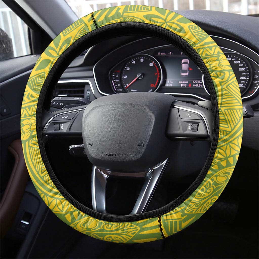 Leilehua Hawaii High School Steering Wheel Cover Puakenikeni Lei Hawaiian Pattern - Polynesian Pride