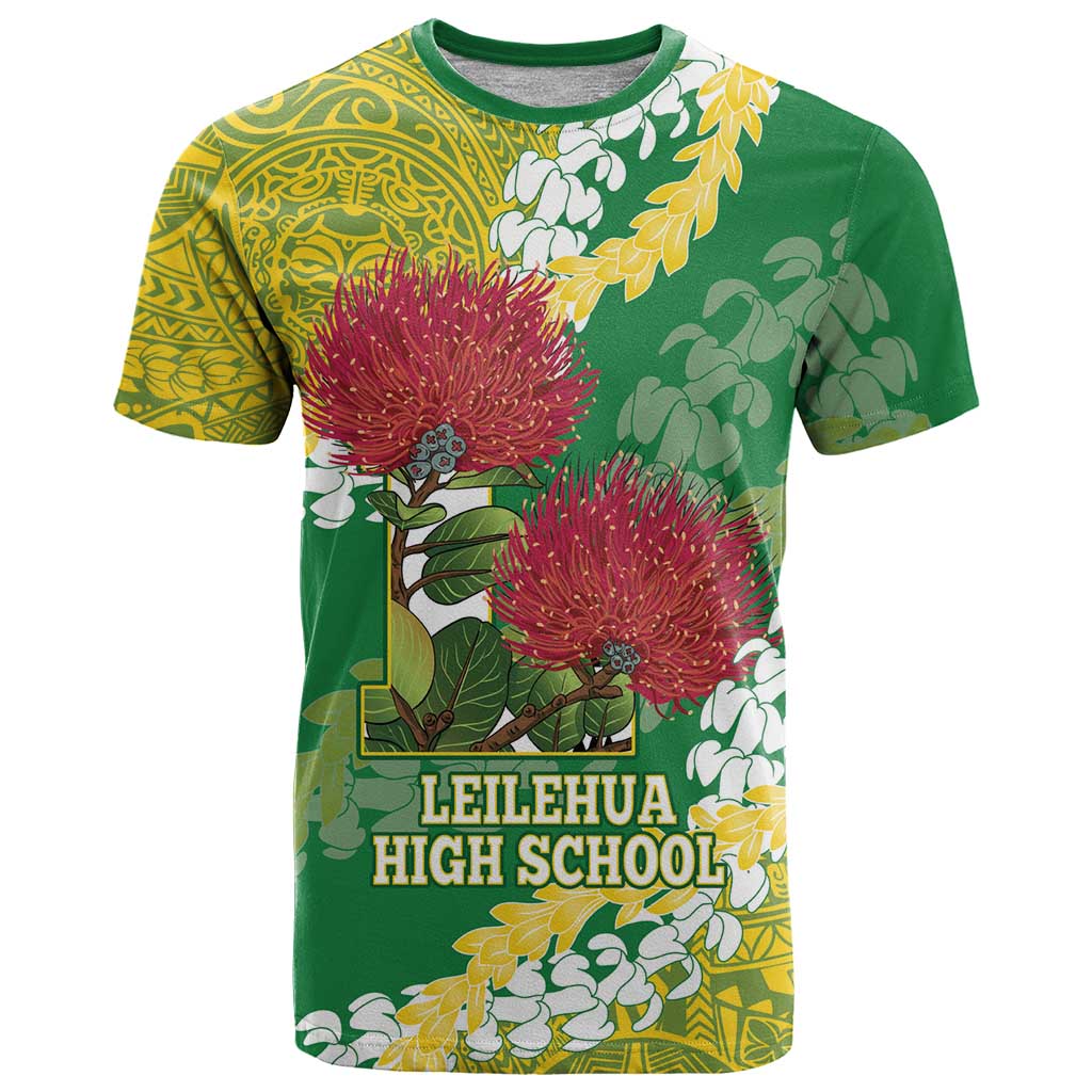 Personalized Leilehua Hawaii High School T Shirt Puakenikeni Lei Hawaiian Pattern - Polynesian Pride