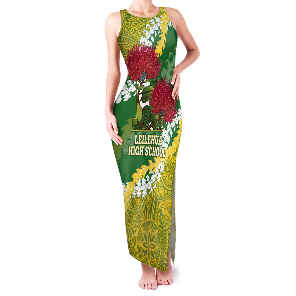 Personalized Leilehua Hawaii High School Tank Maxi Dress Puakenikeni Lei Hawaiian Pattern - Polynesian Pride