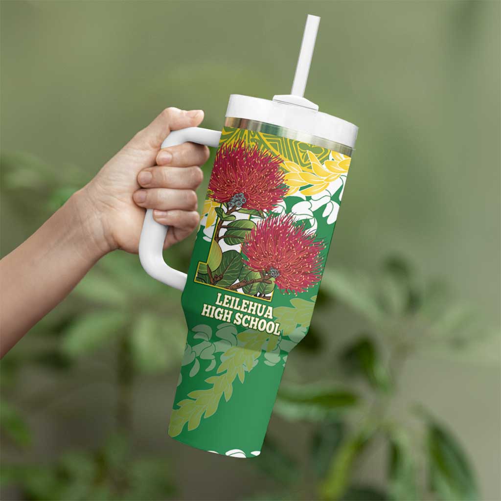 Personalized Leilehua Hawaii High School Tumbler With Handle Puakenikeni Lei Hawaiian Pattern - Polynesian Pride