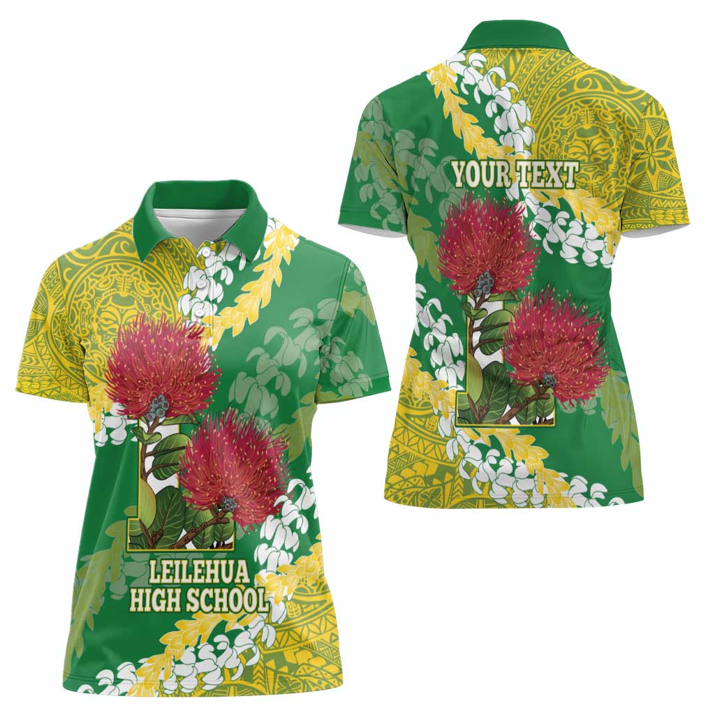 Personalized Leilehua Hawaii High School Women Polo Shirt Puakenikeni Lei Hawaiian Pattern - Polynesian Pride