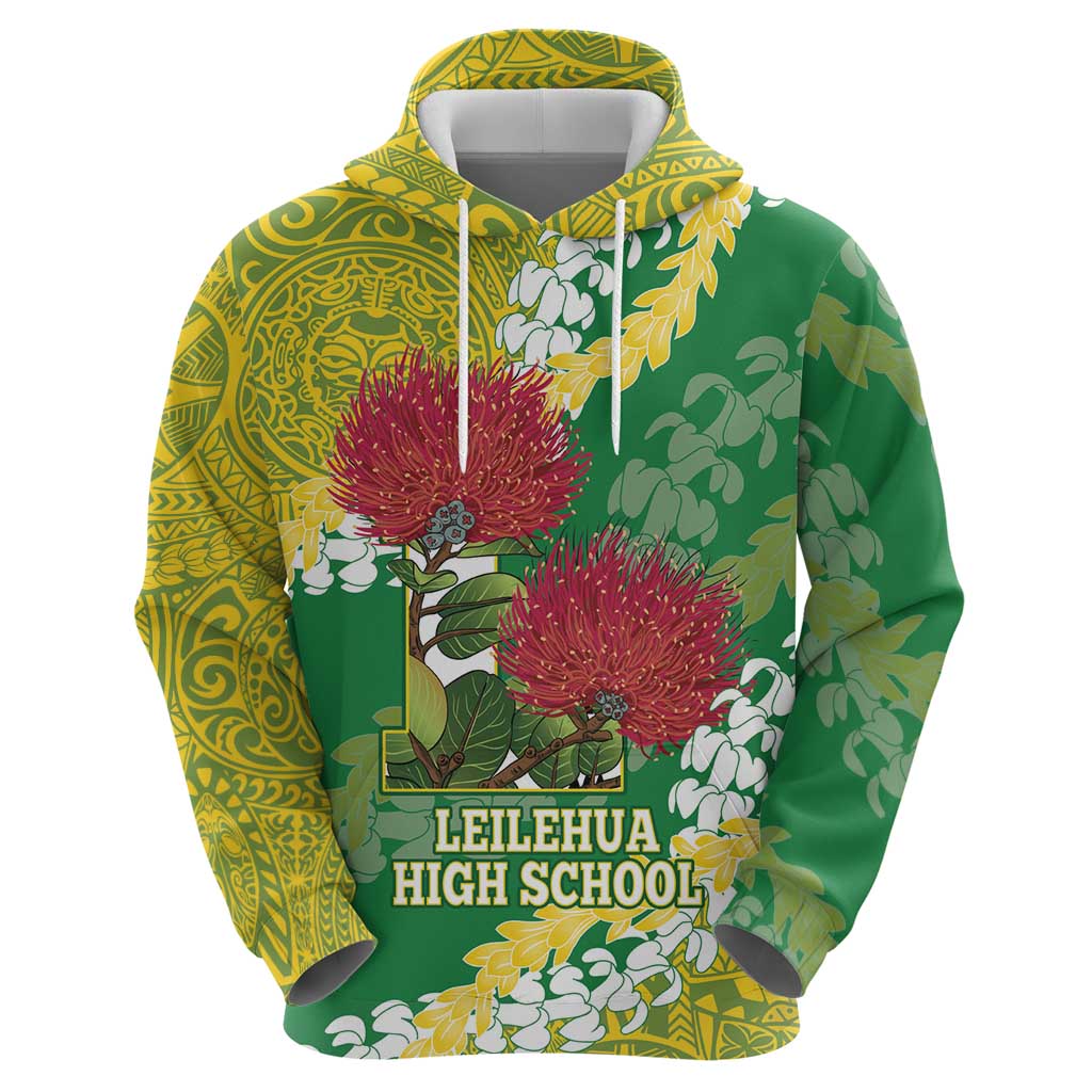 Personalized Leilehua Hawaii High School Zip Hoodie Puakenikeni Lei Hawaiian Pattern - Polynesian Pride