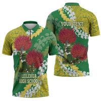 Personalized Leilehua Hawaii High School Zipper Polo Shirt Puakenikeni Lei Hawaiian Pattern - Polynesian Pride