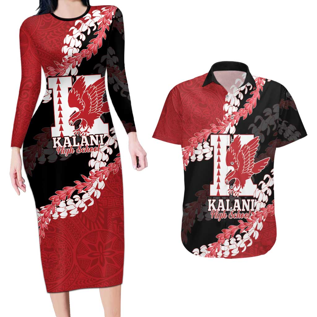 Personalized Kalani Hawaii High School Couples Matching Long Sleeve Bodycon Dress and Hawaiian Shirt Puakenikeni Lei Hawaiian Pattern - Polynesian Pride