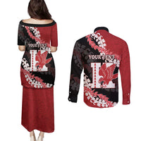 Personalized Kalani Hawaii High School Couples Matching Puletasi and Long Sleeve Button Shirt Puakenikeni Lei Hawaiian Pattern - Polynesian Pride