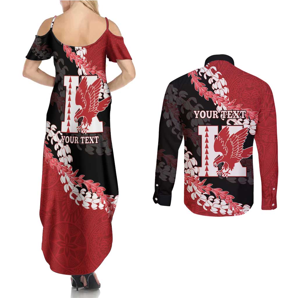 Personalized Kalani Hawaii High School Couples Matching Summer Maxi Dress and Long Sleeve Button Shirt Puakenikeni Lei Hawaiian Pattern - Polynesian Pride