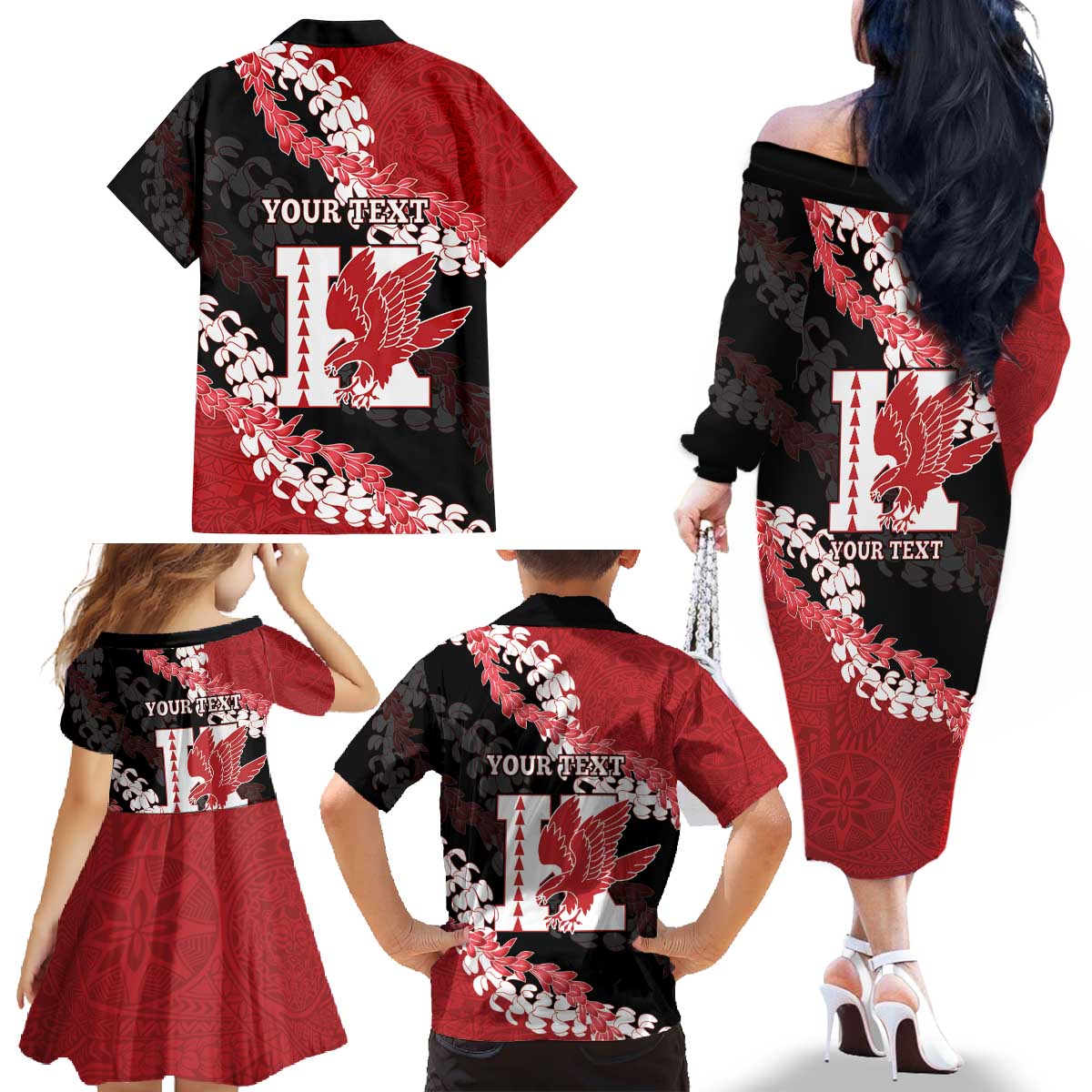 Personalized Kalani Hawaii High School Family Matching Off The Shoulder Long Sleeve Dress and Hawaiian Shirt Puakenikeni Lei Hawaiian Pattern - Polynesian Pride