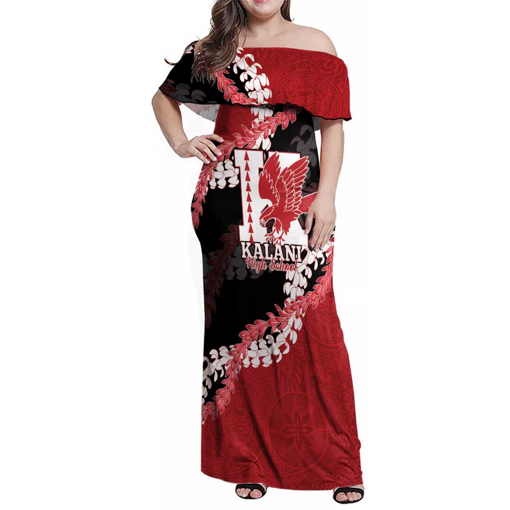 Personalized Kalani Hawaii High School Family Matching Off Shoulder Maxi Dress and Hawaiian Shirt Puakenikeni Lei Hawaiian Pattern - Polynesian Pride