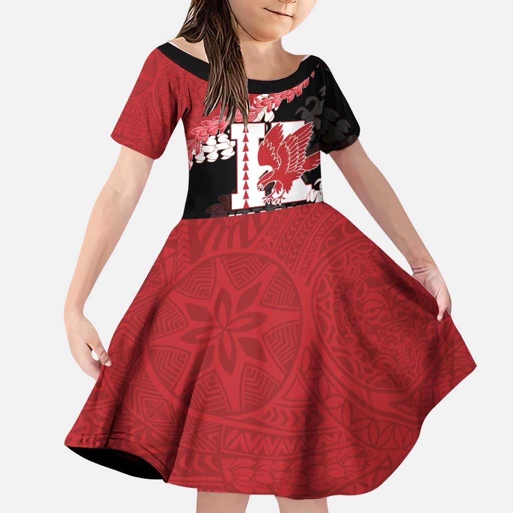 Personalized Kalani Hawaii High School Family Matching Puletasi and Hawaiian Shirt Puakenikeni Lei Hawaiian Pattern LT14 Daughter's Dress Red - Polynesian Pride
