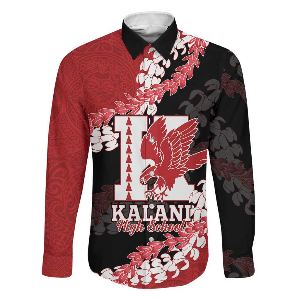 Personalized Kalani Hawaii High School Family Matching Puletasi and Hawaiian Shirt Puakenikeni Lei Hawaiian Pattern LT14 Dad's Shirt - Long Sleeve Red - Polynesian Pride