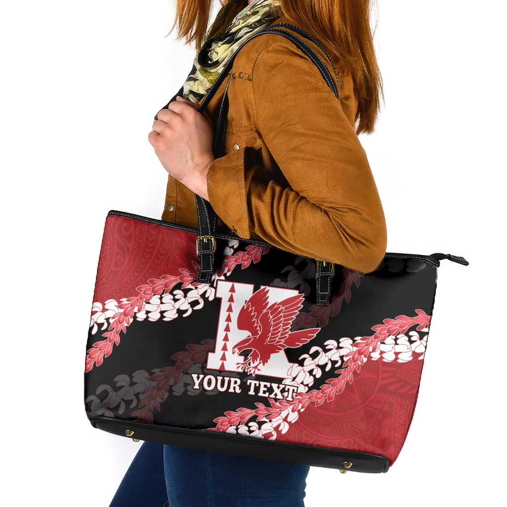 Personalized Kalani Hawaii High School Leather Tote Bag Puakenikeni Lei Hawaiian Pattern - Polynesian Pride