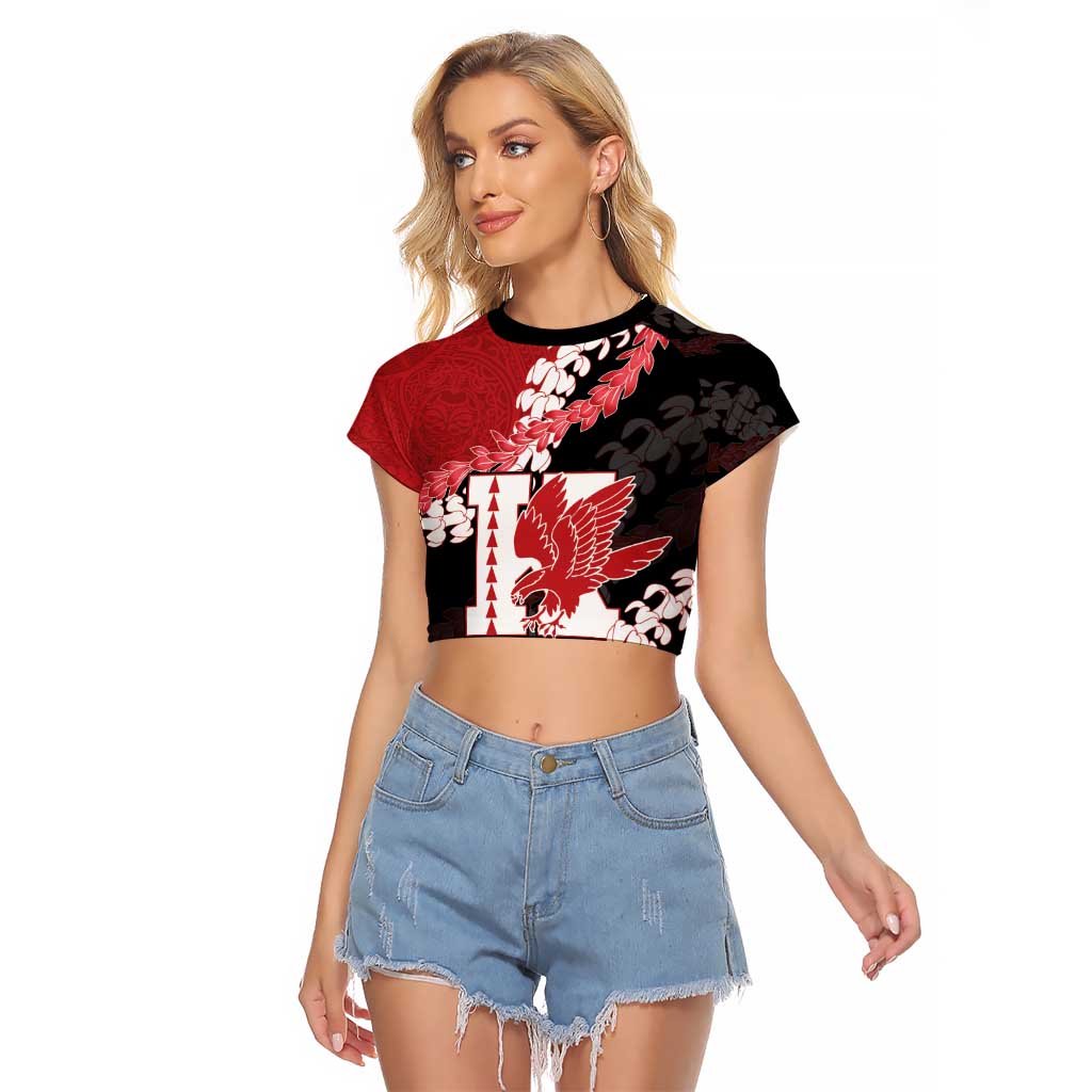 Personalized Kalani Hawaii High School Raglan Cropped T Shirt Puakenikeni Lei Hawaiian Pattern - Polynesian Pride