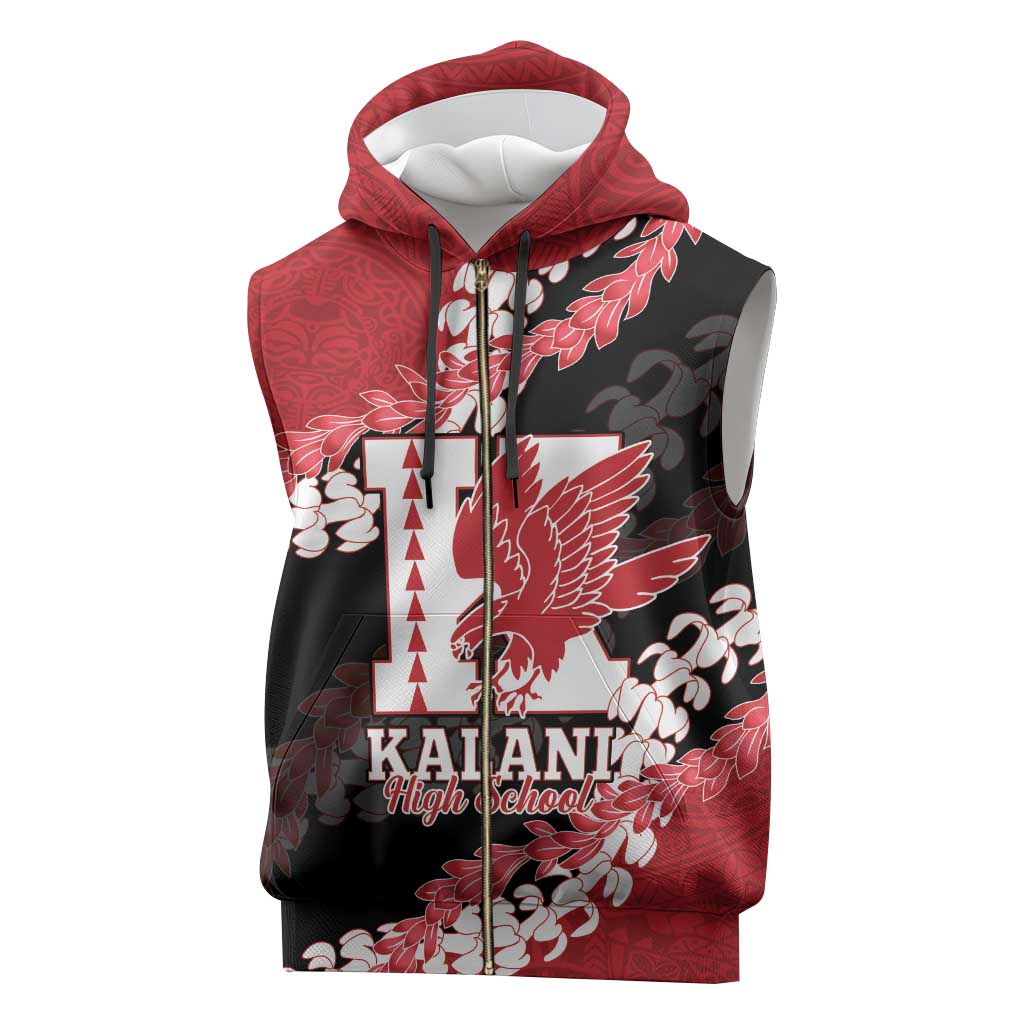 Personalized Kalani Hawaii High School Sleeveless Zip Hoodie Puakenikeni Lei Hawaiian Pattern - Polynesian Pride