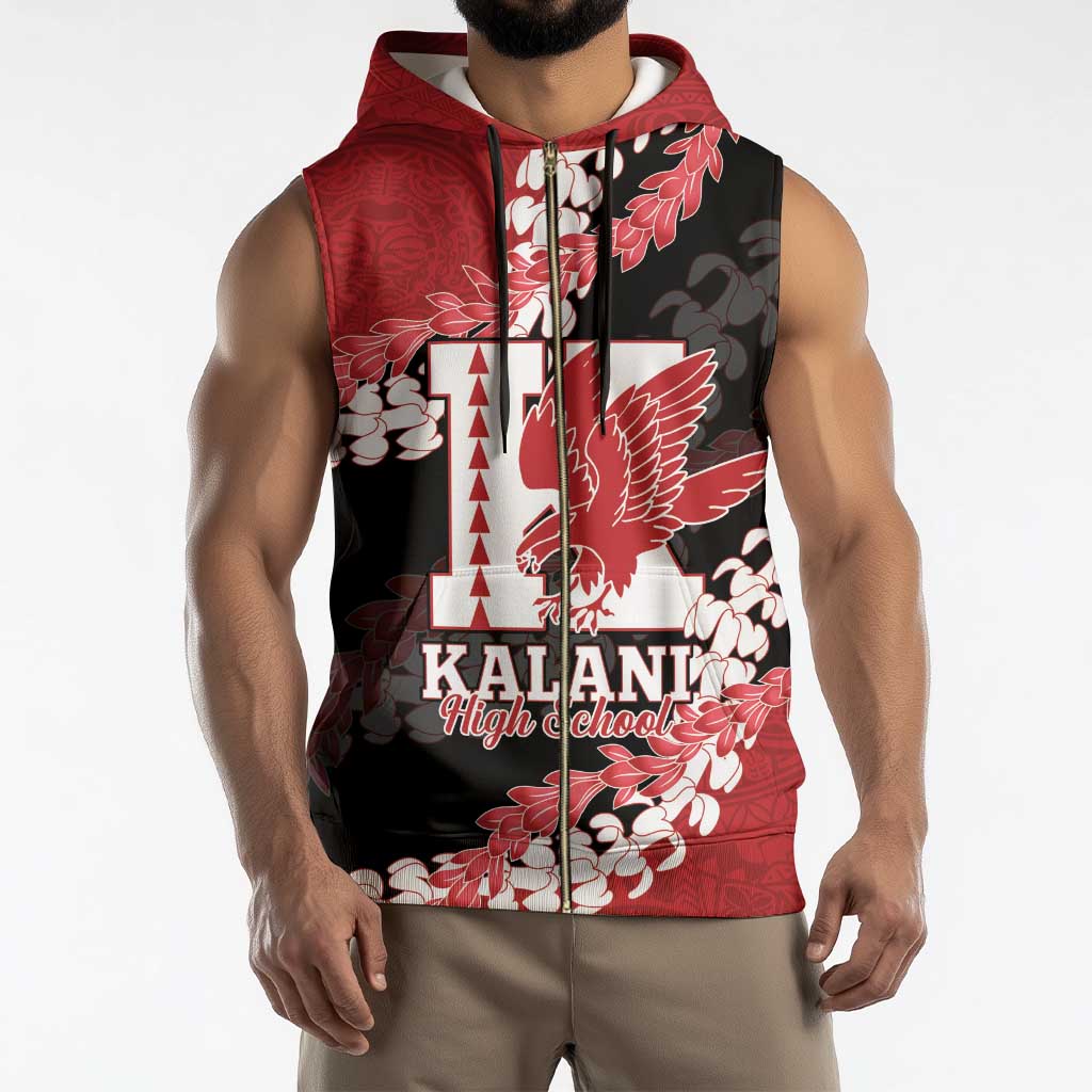 Personalized Kalani Hawaii High School Sleeveless Zip Hoodie Puakenikeni Lei Hawaiian Pattern - Polynesian Pride