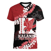Personalized Kalani Hawaii High School Women V-Neck T-Shirt Puakenikeni Lei Hawaiian Pattern - Polynesian Pride