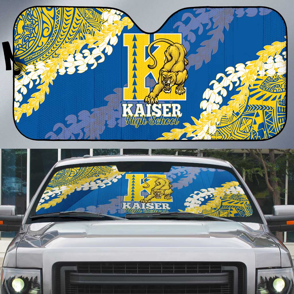 Kaiser Hawaii High School Auto Sun Shade Puakenikeni Lei Hawaiian Pattern - Polynesian Pride