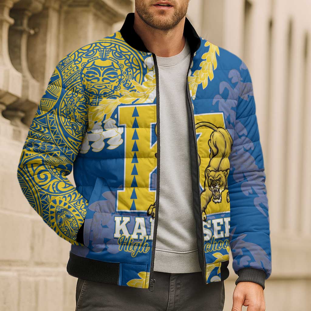 Personalized Kaiser Hawaii High School Bomber Puffer Jacket Puakenikeni Lei Hawaiian Pattern - Polynesian Pride