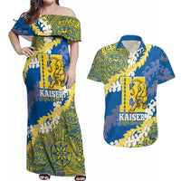 Personalized Kaiser Hawaii High School Couples Matching Off Shoulder Maxi Dress and Hawaiian Shirt Puakenikeni Lei Hawaiian Pattern - Polynesian Pride