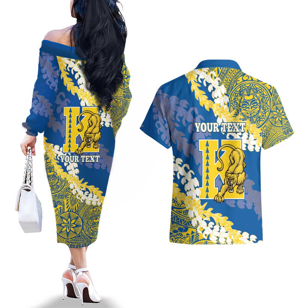 Personalized Kaiser Hawaii High School Couples Matching Off The Shoulder Long Sleeve Dress and Hawaiian Shirt Puakenikeni Lei Hawaiian Pattern - Polynesian Pride