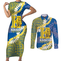Personalized Kaiser Hawaii High School Couples Matching Short Sleeve Bodycon Dress and Long Sleeve Button Shirt Puakenikeni Lei Hawaiian Pattern - Polynesian Pride