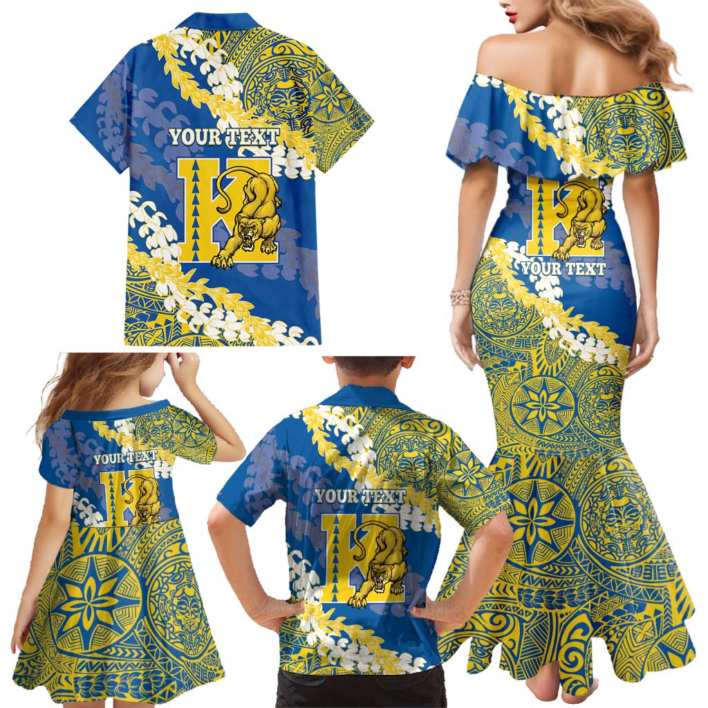 Personalized Kaiser Hawaii High School Family Matching Mermaid Dress and Hawaiian Shirt Puakenikeni Lei Hawaiian Pattern - Polynesian Pride