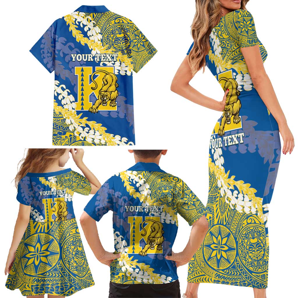 Personalized Kaiser Hawaii High School Family Matching Short Sleeve Bodycon Dress and Hawaiian Shirt Puakenikeni Lei Hawaiian Pattern - Polynesian Pride