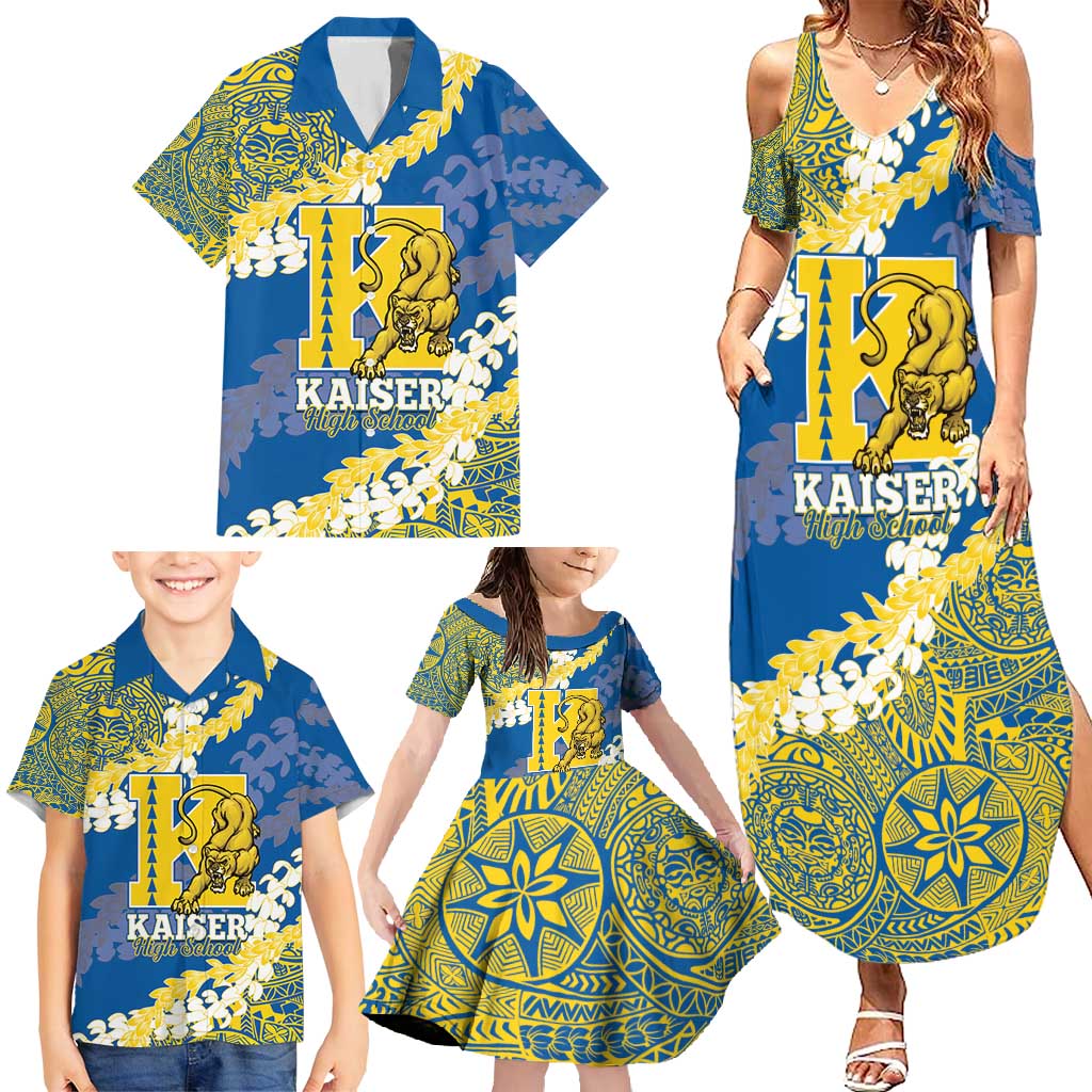Personalized Kaiser Hawaii High School Family Matching Summer Maxi Dress and Hawaiian Shirt Puakenikeni Lei Hawaiian Pattern - Polynesian Pride