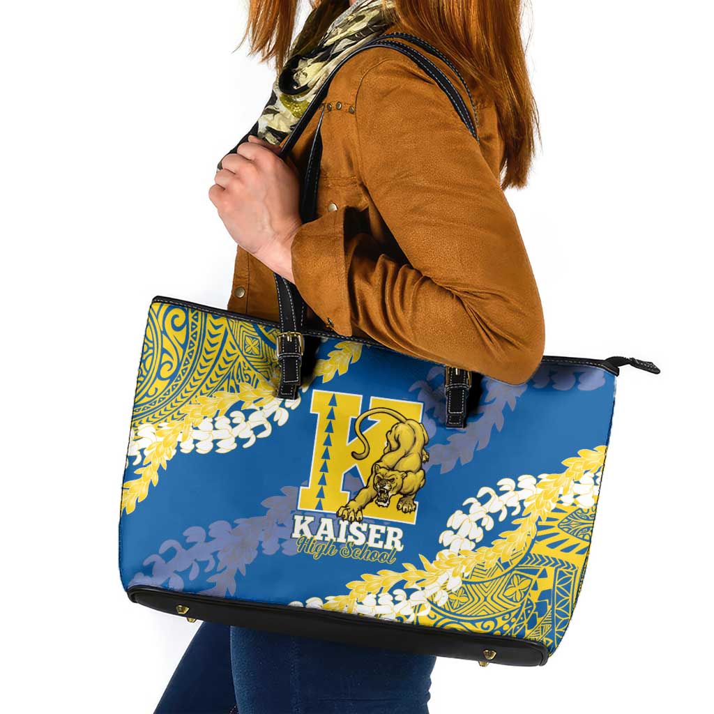 Kaiser Hawaii High School Leather Tote Bag Puakenikeni Lei Hawaiian Pattern - Polynesian Pride