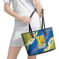 Kaiser Hawaii High School Leather Tote Bag Puakenikeni Lei Hawaiian Pattern - Polynesian Pride