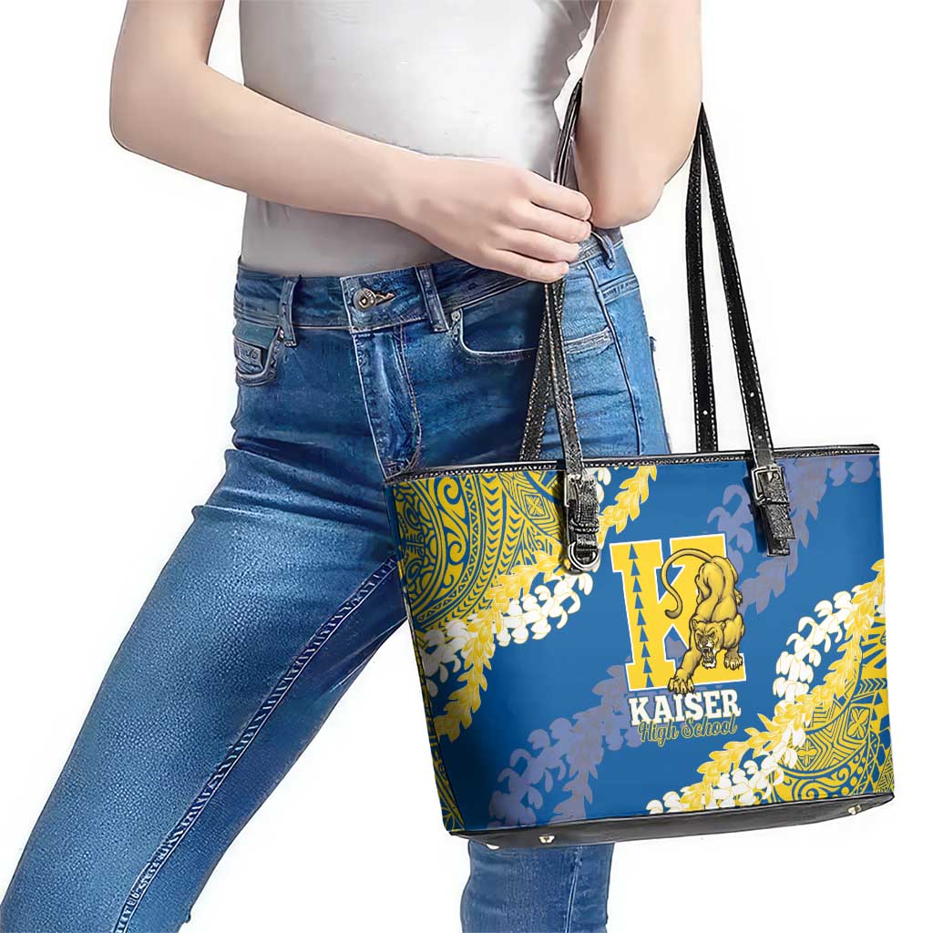 Kaiser Hawaii High School Leather Tote Bag Puakenikeni Lei Hawaiian Pattern - Polynesian Pride