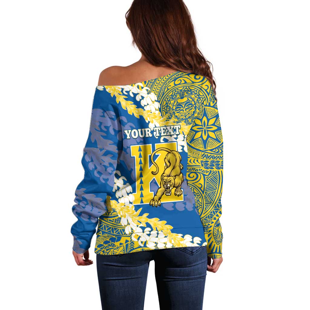 Personalized Kaiser Hawaii High School Off Shoulder Sweater Puakenikeni Lei Hawaiian Pattern - Polynesian Pride