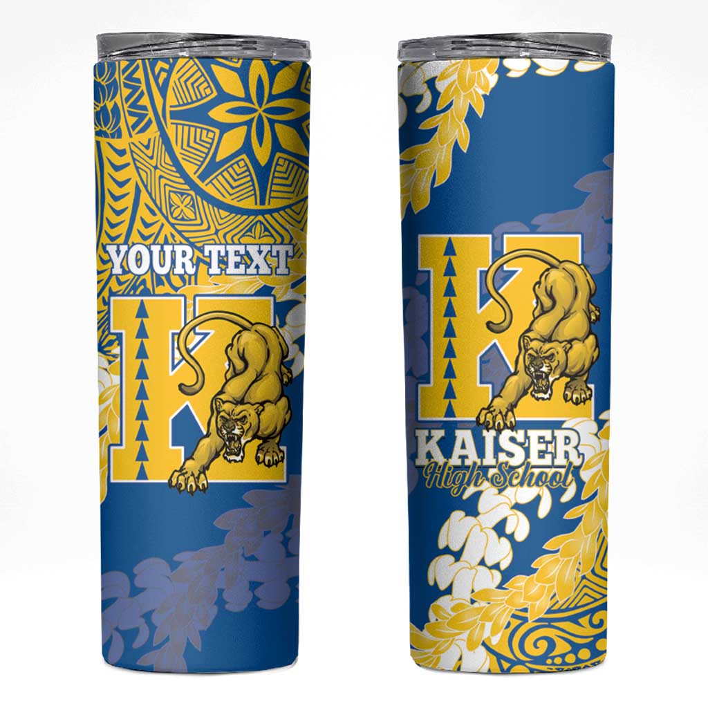 Personalized Kaiser Hawaii High School Skinny Tumbler Puakenikeni Lei Hawaiian Pattern - Polynesian Pride