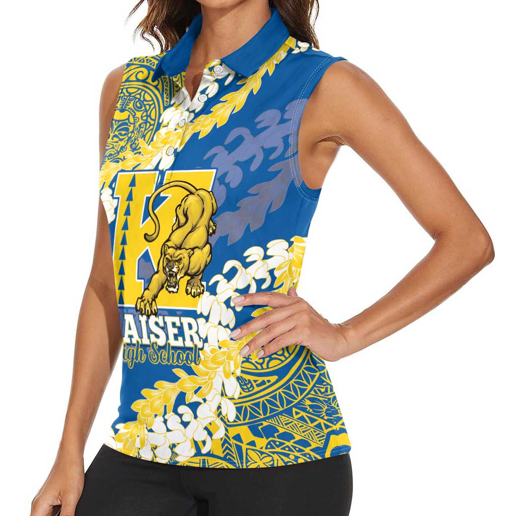 Personalized Kaiser Hawaii High School Women Sleeveless Polo Shirt Puakenikeni Lei Hawaiian Pattern - Polynesian Pride