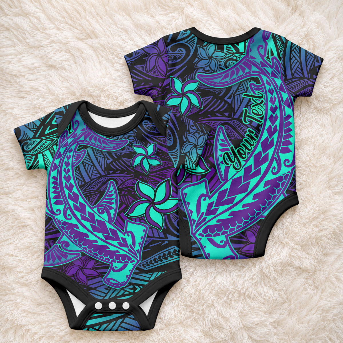 Personalised Purple Paradise Hawaiian Tribal Hammerhead Shark Baby Onesie LT14 - Polynesian Pride