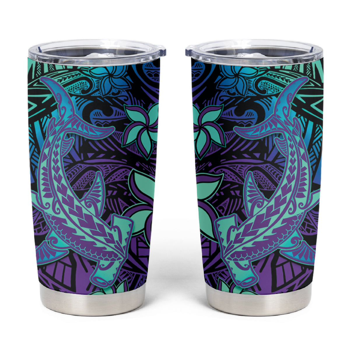 Purple Paradise Hawaiian Tribal Hammerhead Shark Tumbler Cup