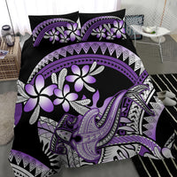 Purple Polynesian Bedding Set Hammerhead Shark Tattoo Royal Plumeria Gradient Vibes LT14 - Polynesian Pride