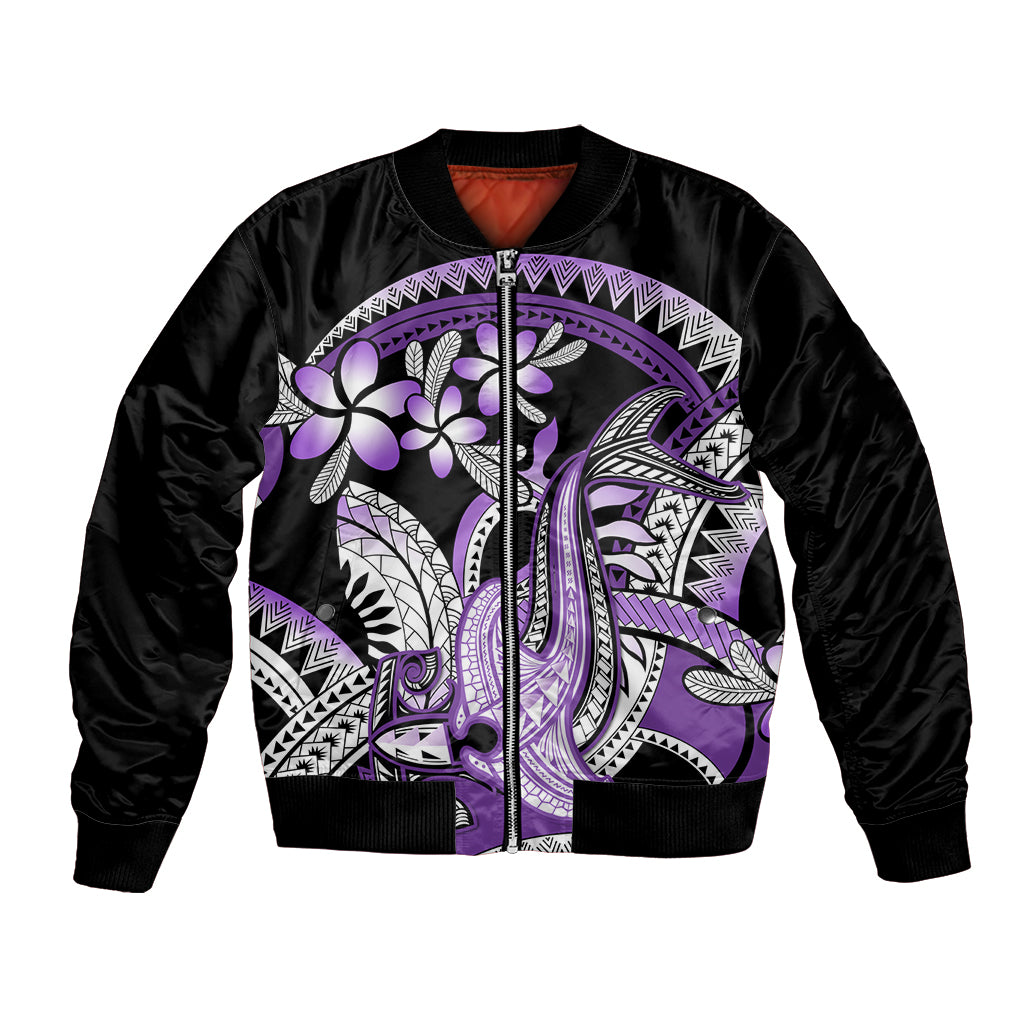 Purple Polynesian Bomber Jacket Hammerhead Shark Tattoo Royal Plumeria Gradient Vibes LT14 Unisex Purple - Polynesian Pride