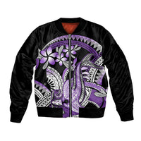 Purple Polynesian Bomber Jacket Hammerhead Shark Tattoo Royal Plumeria Gradient Vibes LT14 Unisex Purple - Polynesian Pride