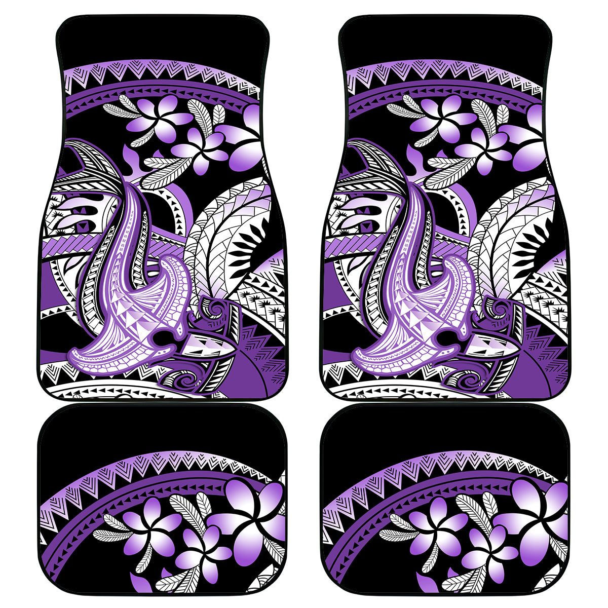 Purple Polynesian Car Mats Hammerhead Shark Tattoo Royal Plumeria Gradient Vibes LT14 Purple - Polynesian Pride