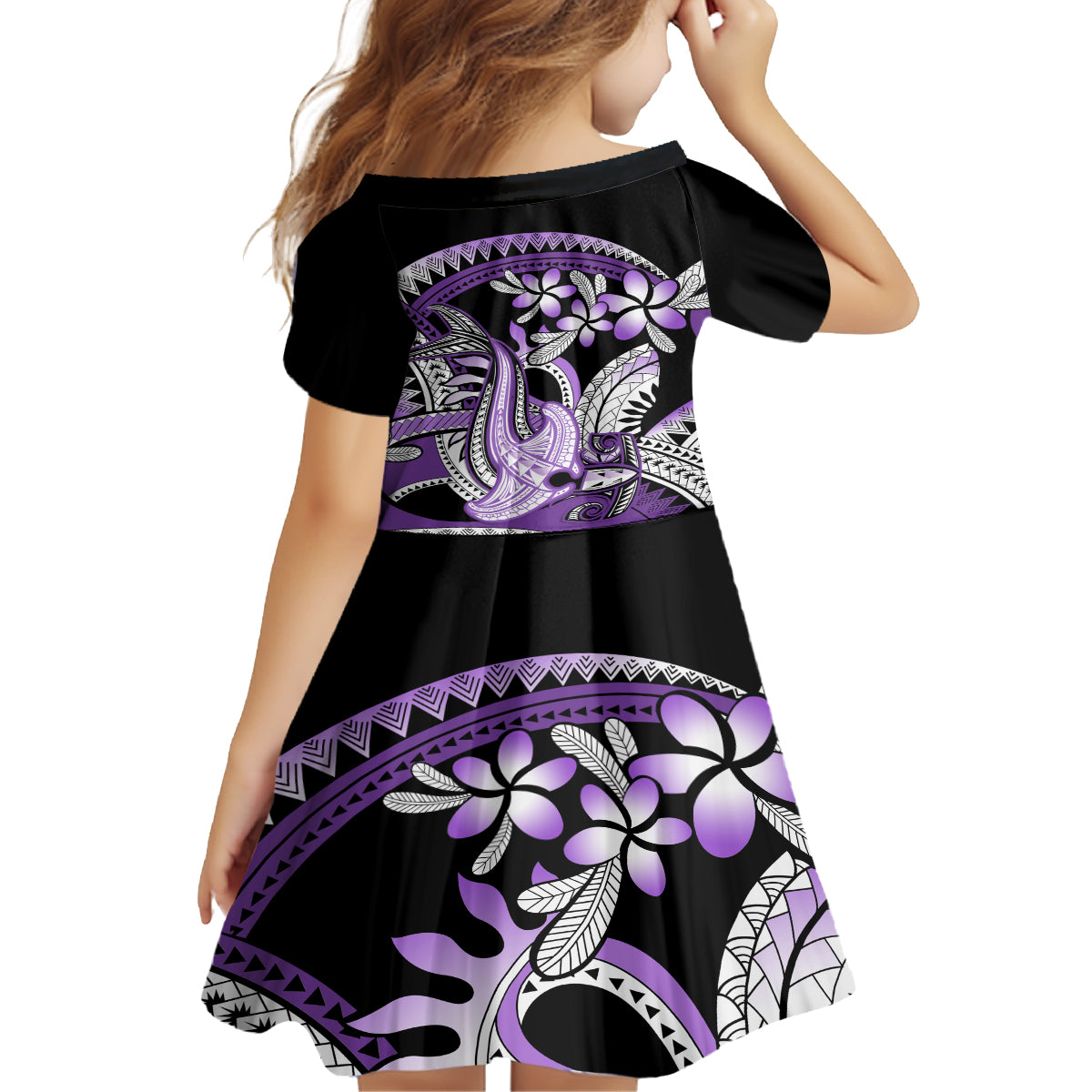 Purple Polynesian Family Matching Puletasi and Hawaiian Shirt Hammerhead Shark Tattoo Royal Plumeria Gradient Vibes LT14 - Polynesian Pride