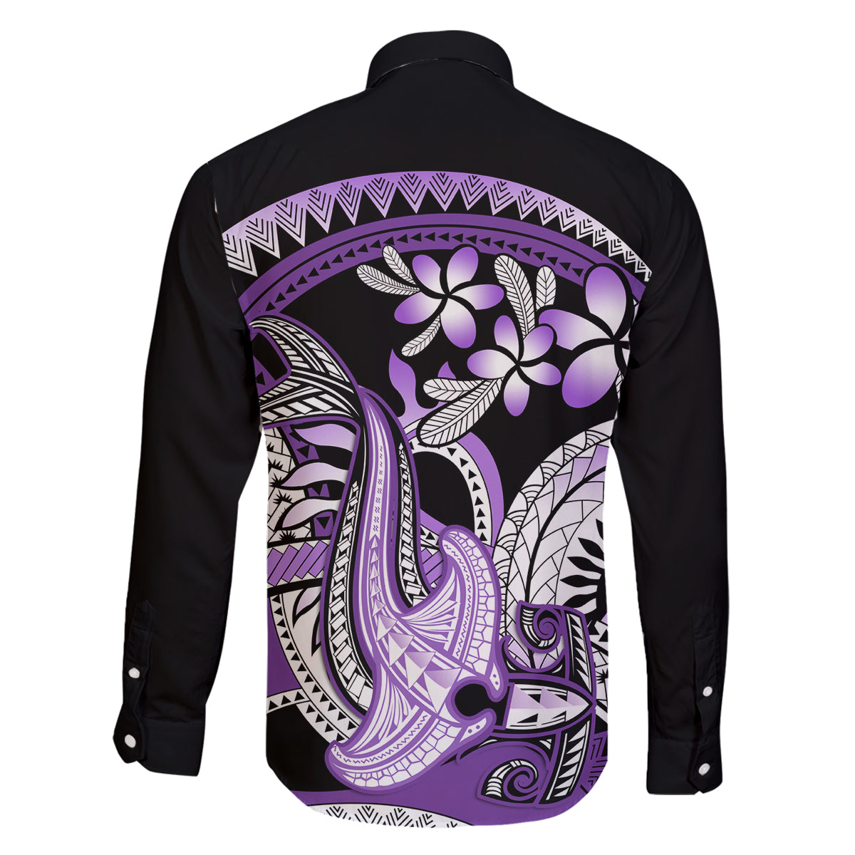 Purple Polynesian Family Matching Tank Maxi Dress and Hawaiian Shirt Hammerhead Shark Tattoo Royal Plumeria Gradient Vibes LT14 - Polynesian Pride