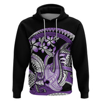 Purple Polynesian Hoodie Hammerhead Shark Tattoo Royal Plumeria Gradient Vibes LT14 Pullover Hoodie Purple - Polynesian Pride