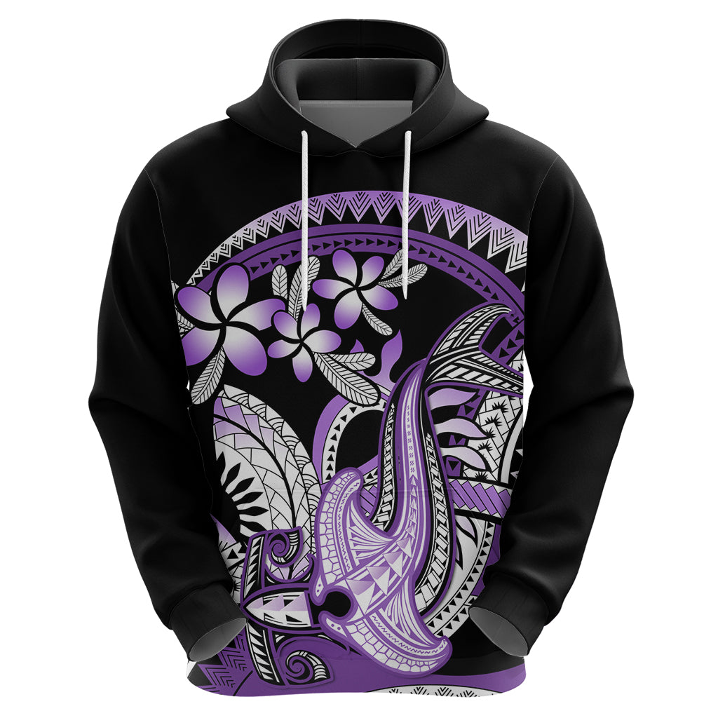 Purple Polynesian Hoodie Hammerhead Shark Tattoo Royal Plumeria Gradient Vibes LT14 - Polynesian Pride