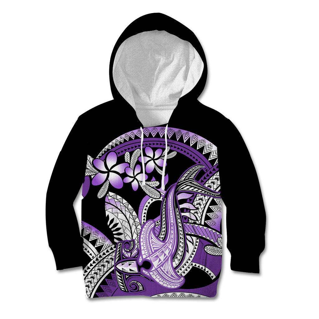 Purple Polynesian Kid Hoodie Hammerhead Shark Tattoo Royal Plumeria Gradient Vibes LT14 Hoodie Purple - Polynesian Pride