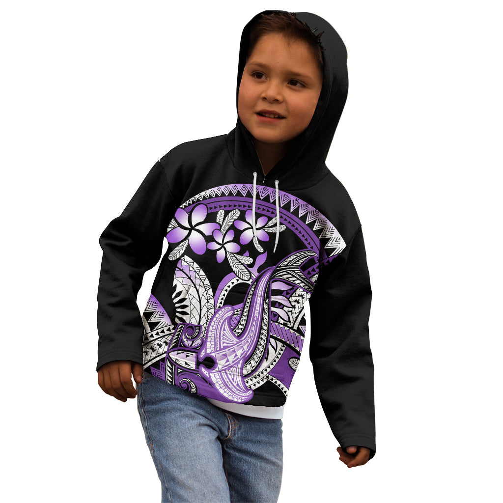 Purple Polynesian Kid Hoodie Hammerhead Shark Tattoo Royal Plumeria Gradient Vibes LT14 - Polynesian Pride