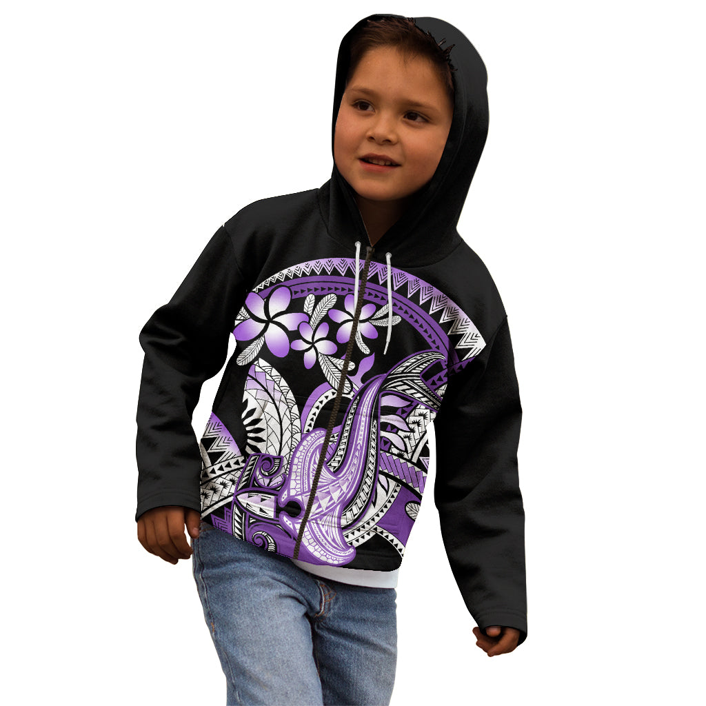 Purple Polynesian Kid Hoodie Hammerhead Shark Tattoo Royal Plumeria Gradient Vibes LT14 - Polynesian Pride