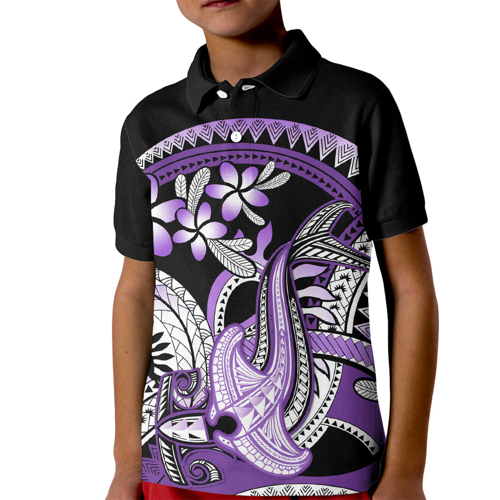 Purple Polynesian Kid Polo Shirt Hammerhead Shark Tattoo Royal Plumeria Gradient Vibes LT14 Kid Purple - Polynesian Pride