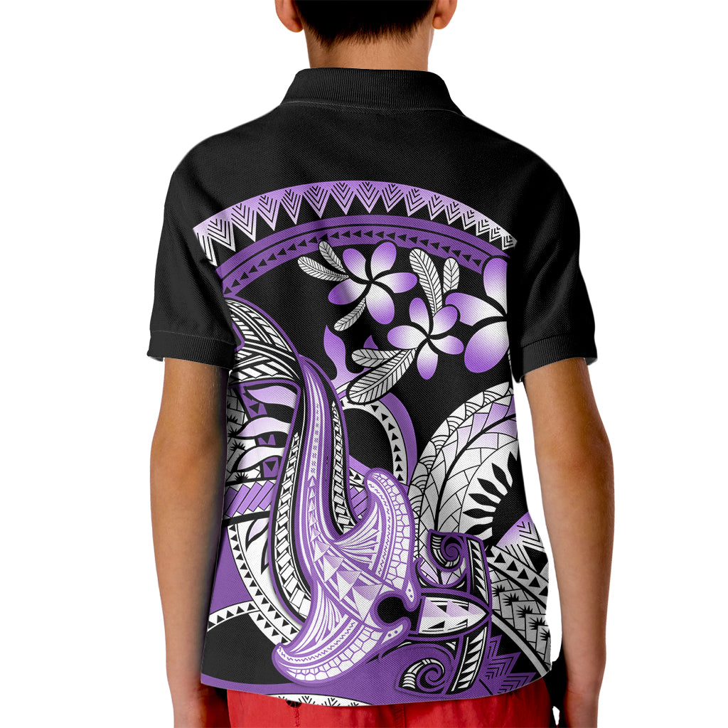 Purple Polynesian Kid Polo Shirt Hammerhead Shark Tattoo Royal Plumeria Gradient Vibes LT14 - Polynesian Pride
