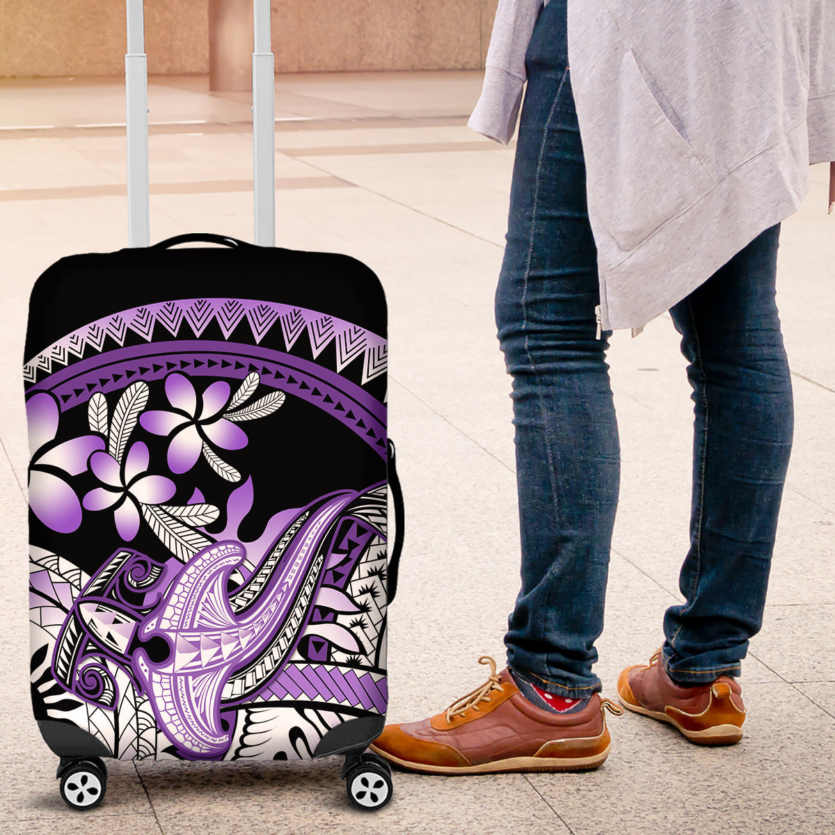 Purple Polynesian Luggage Cover Hammerhead Shark Tattoo Royal Plumeria Gradient Vibes LT14 Purple - Polynesian Pride